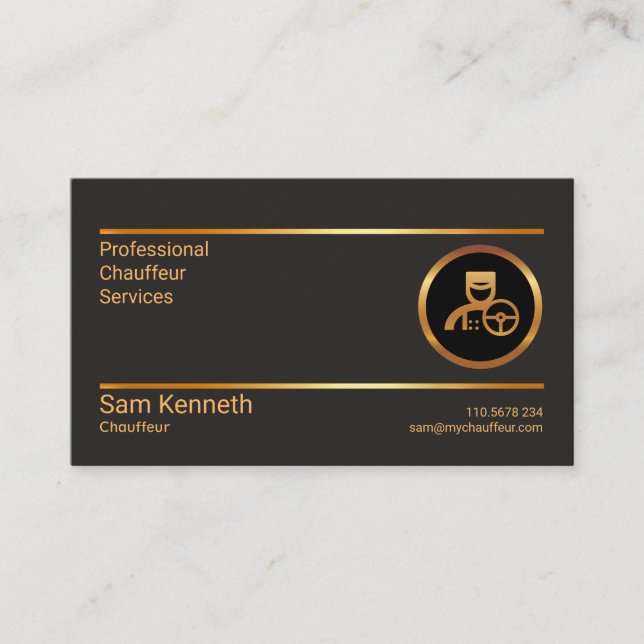 Professional Minimalist Double Gold Line Chauffeur Business Card (Front)