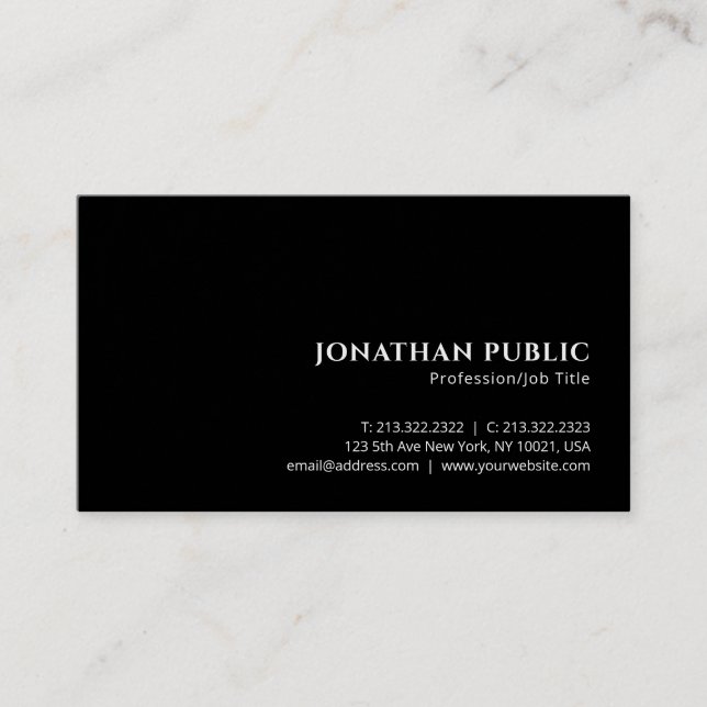 Professional Minimalist Elegant Luxe Premium Black Business Card (Front)