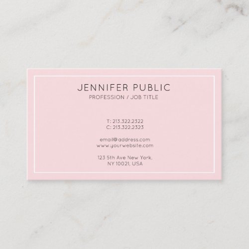 Professional Minimalist Elegant Pink Plain Trendy Business Card