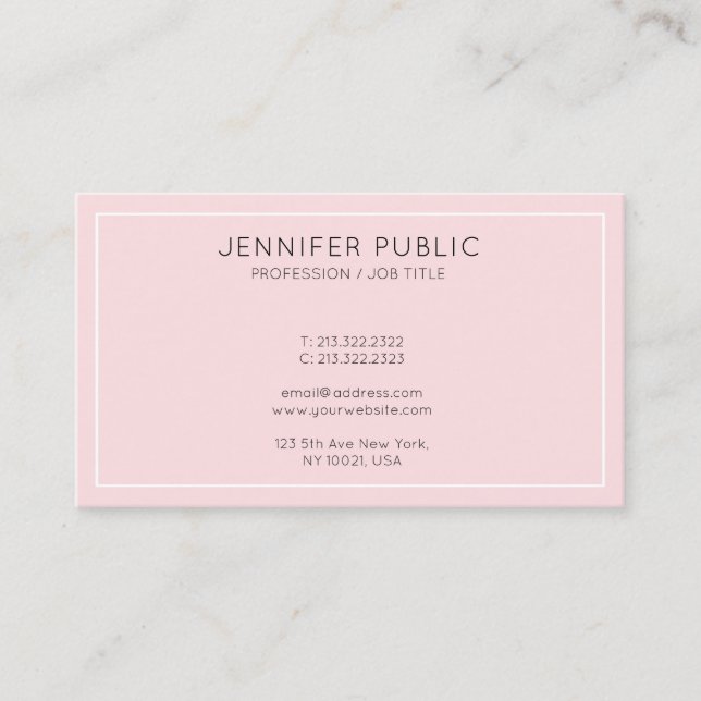 Professional Minimalist Elegant Pink Plain Trendy Business Card (Front)