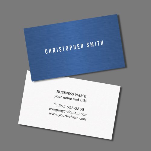 Professional Minimalist Faux Blue Metal Consultant Business Card