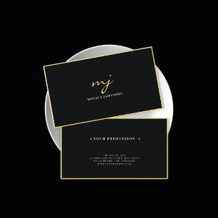 Professional Minimalist Faux Gold & Black Monogram Business Card