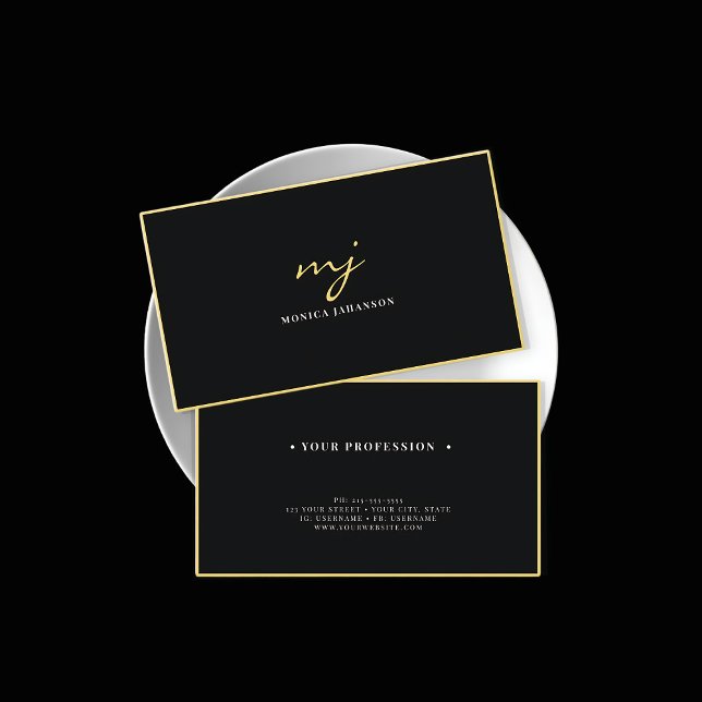 Professional Minimalist Faux Gold & Black Monogram Business Card (Creator Uploaded)