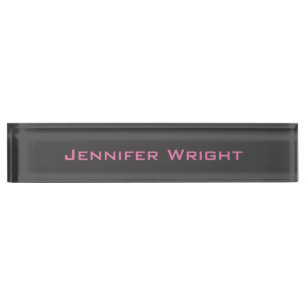 Professional minimalist feminine pink grey desk name plate