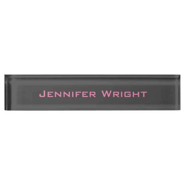 Professional minimalist feminine pink grey desk name plate (Front)