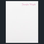 Professional minimalist feminine pink letterhead<br><div class="desc">Vertical pink & white background modern,  elegant design. This template can be customized to meet all professional occupations.</div>