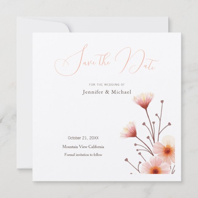 Professional Minimalist Floral Save the Date Invitation (Front)