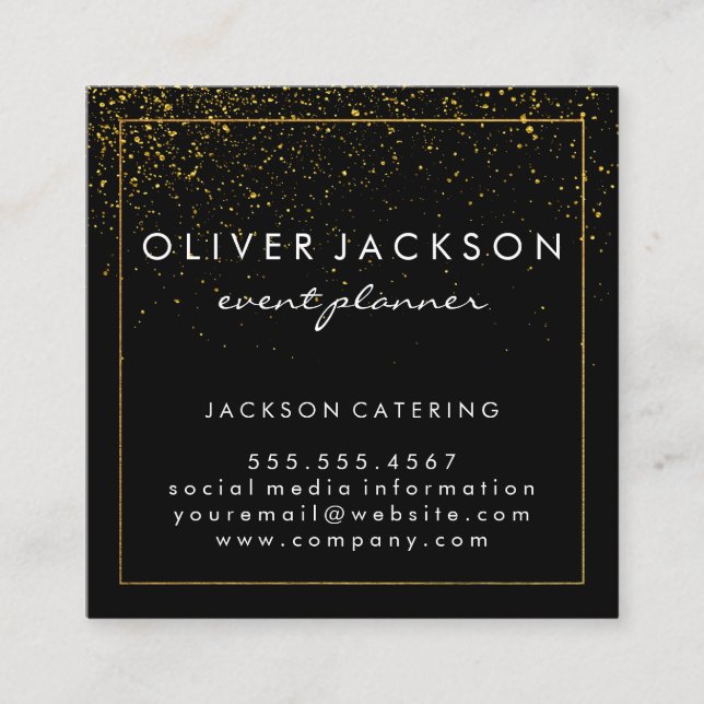 Professional Minimalist Gold Border / Gold Dust Square Business Card (Front)