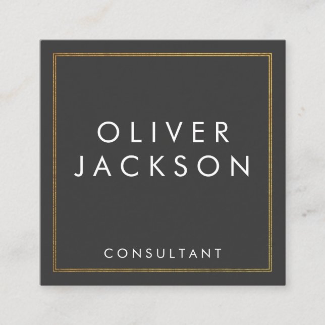 Professional Minimalist Gold Border Gray Square Business Card (Front)