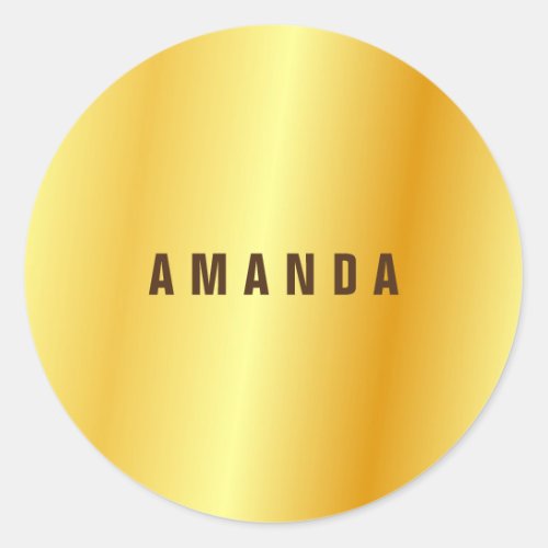 Professional minimalist gold color add your name classic round sticker