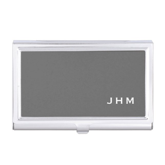 Professional Minimalist Gray Classic Monogram Business Card Case (Front)