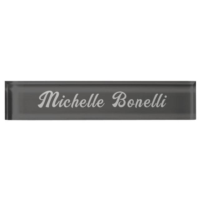 Professional Minimalist Grey Modern Calligraphy Desk Name Plate (Front)