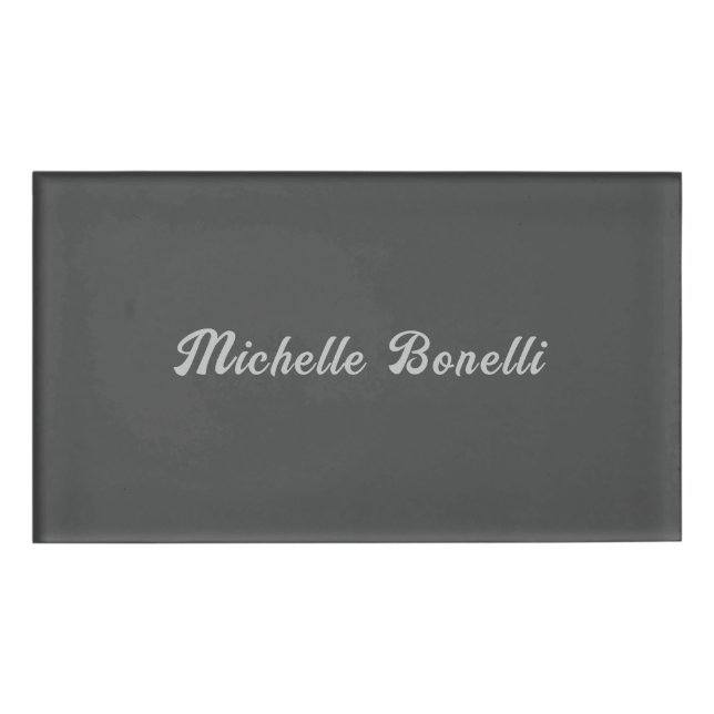 Professional Minimalist Grey Modern Calligraphy Name Tag (Front)