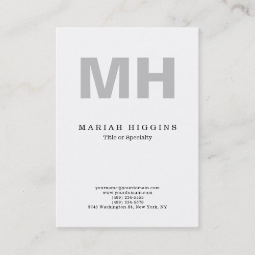 Professional Minimalist Grey Monogram White Business Card