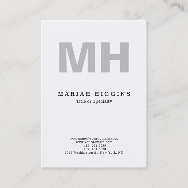 Professional Minimalist Grey Monogram White Business Card (Front)
