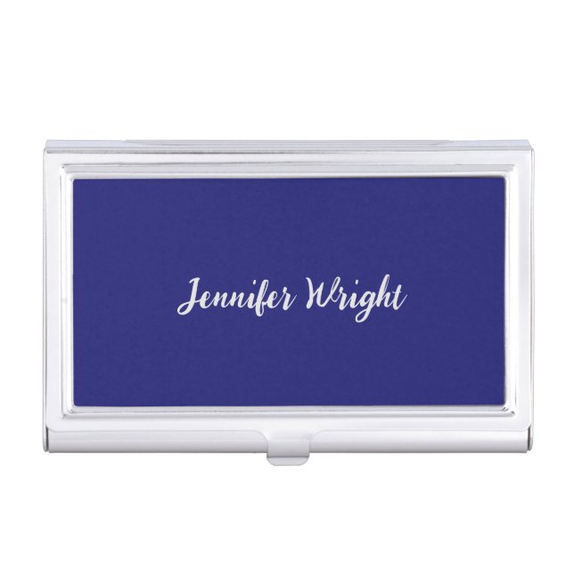 Professional minimalist handwriting blue business card case (Front)