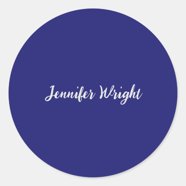 Professional minimalist handwriting blue classic round sticker (Front)