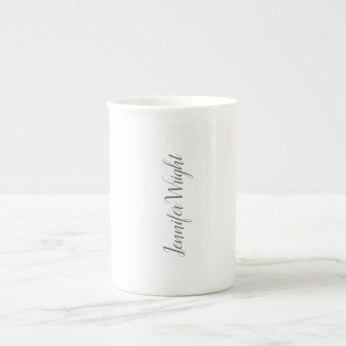 Professional minimalist handwriting grey white bone china mug