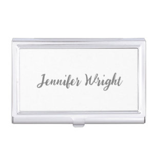 Professional minimalist handwriting grey white business card case