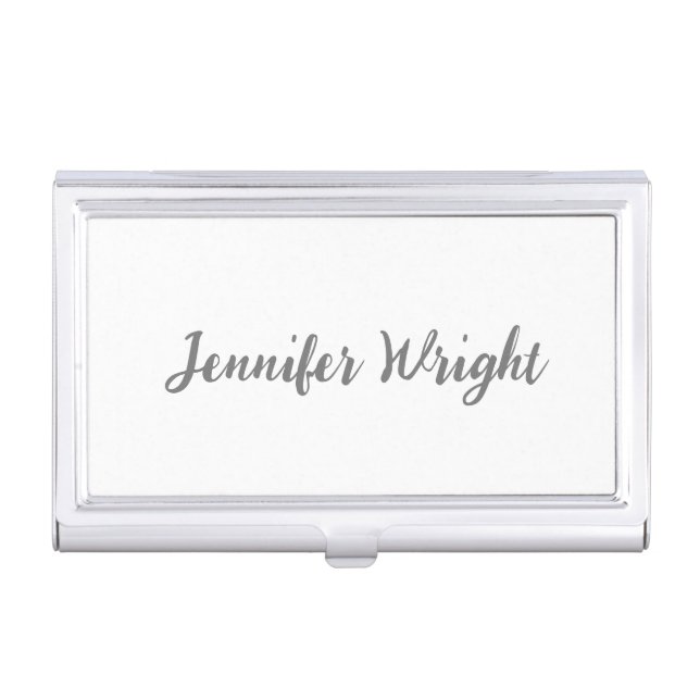 Professional minimalist handwriting grey white business card case (Front)