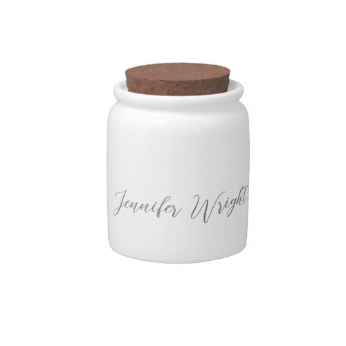 Professional minimalist handwriting grey white candy jar
