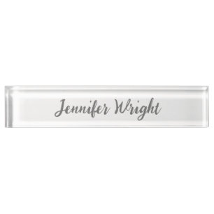 Professional minimalist handwriting grey white desk name plate