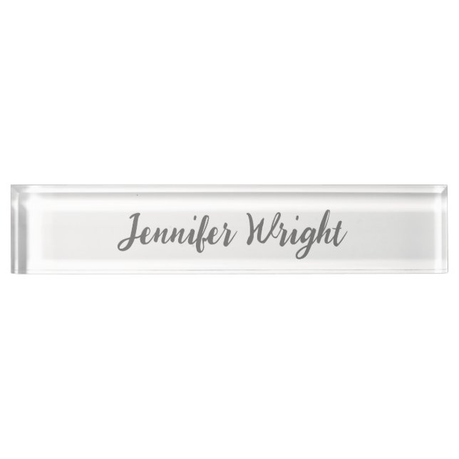 Professional minimalist handwriting grey white desk name plate (Front)