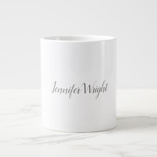 Professional minimalist handwriting grey white giant coffee mug (Front)