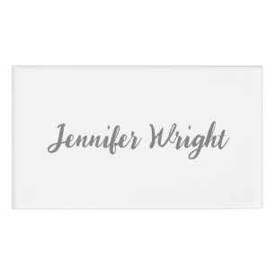 Professional minimalist handwriting grey white name tag