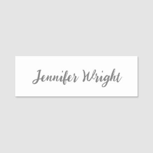 Professional minimalist handwriting grey white name tag