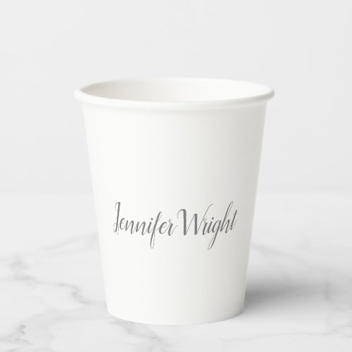 Professional minimalist handwriting grey white paper cups