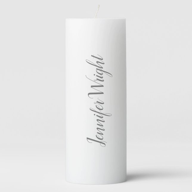 Professional minimalist handwriting grey white pillar candle (Front)