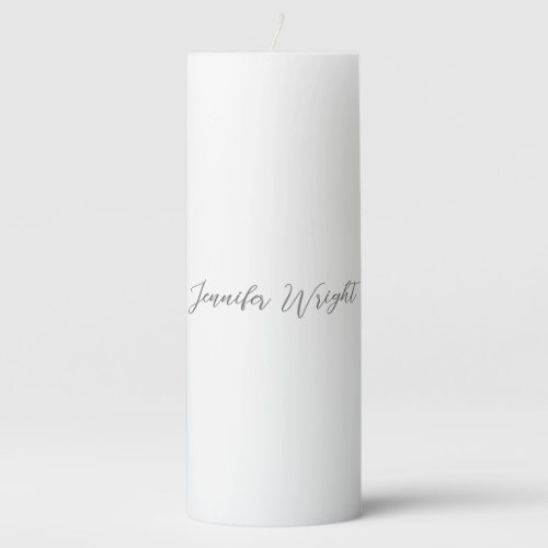 Professional minimalist handwriting grey white pillar candle