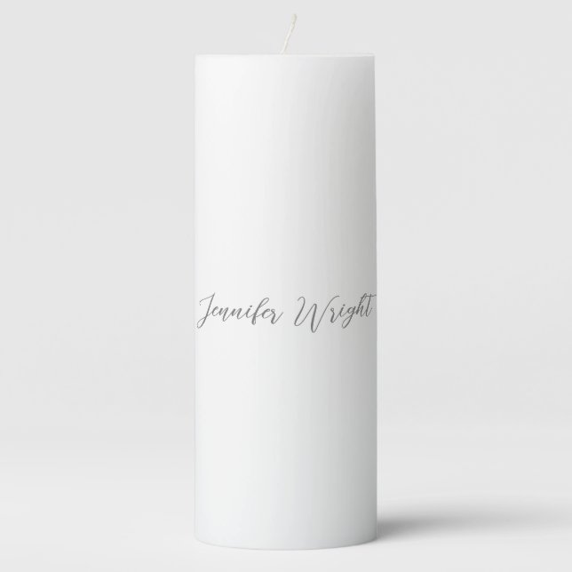 Professional minimalist handwriting grey white pillar candle (Front)