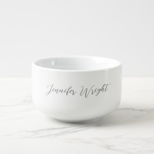 Professional minimalist handwriting grey white soup mug