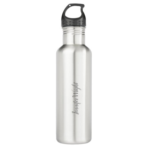 Professional minimalist handwriting grey white stainless steel water bottle