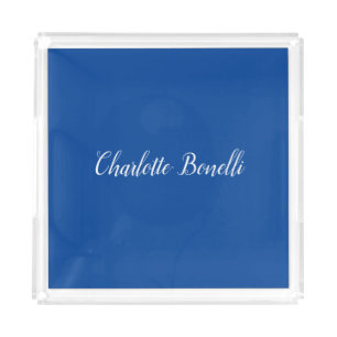 Professional Minimalist Handwriting Name Blue Acrylic Tray