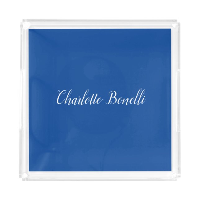 Professional Minimalist Handwriting Name Blue Acrylic Tray (Front)