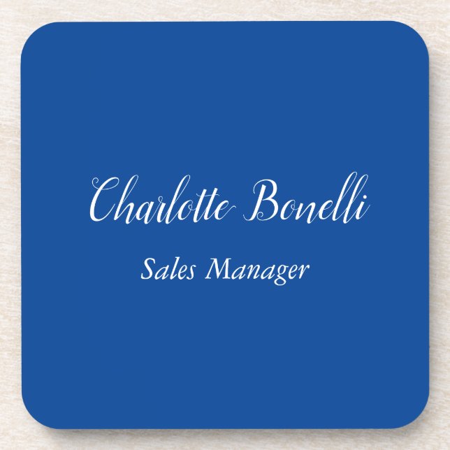 Professional Minimalist Handwriting Name Blue Beverage Coaster (Front)