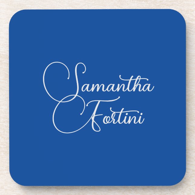 Professional minimalist handwriting name blue beverage coaster (Front)
