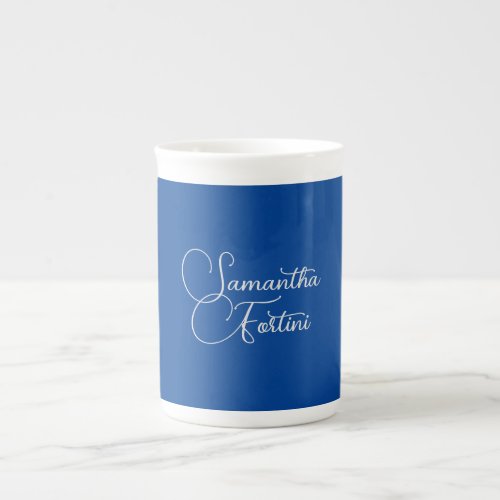 Professional minimalist handwriting name blue bone china mug