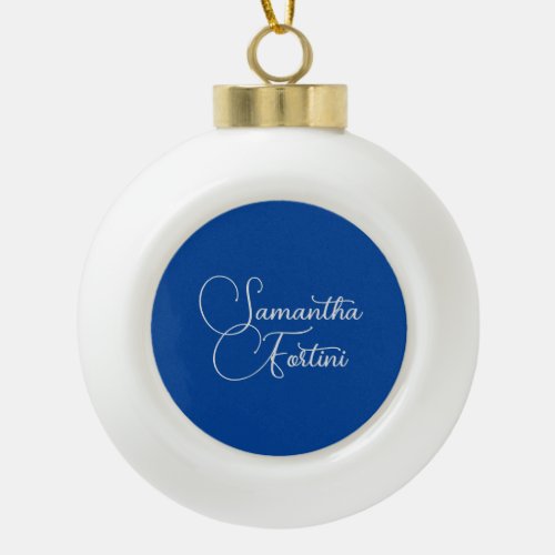 Professional minimalist handwriting name blue ceramic ball christmas ornament