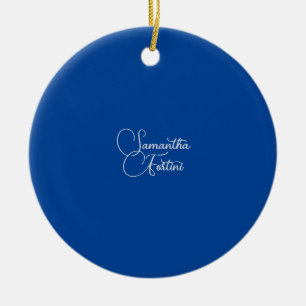 Professional minimalist handwriting name blue ceramic ornament