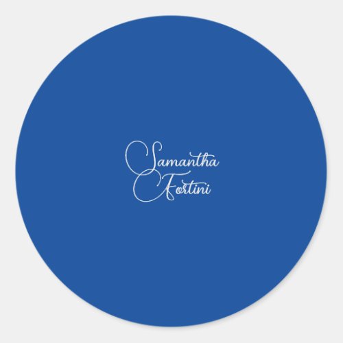 Professional minimalist handwriting name blue classic round sticker