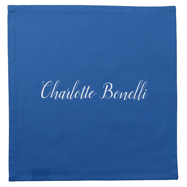 Professional Minimalist Handwriting Name Blue Cloth Napkin (Front)