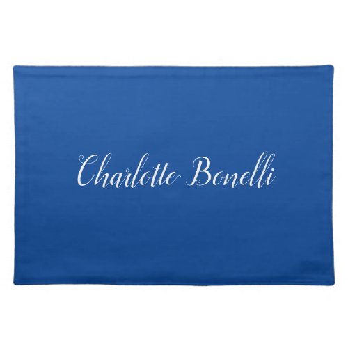 Professional Minimalist Handwriting Name Blue Cloth Placemat