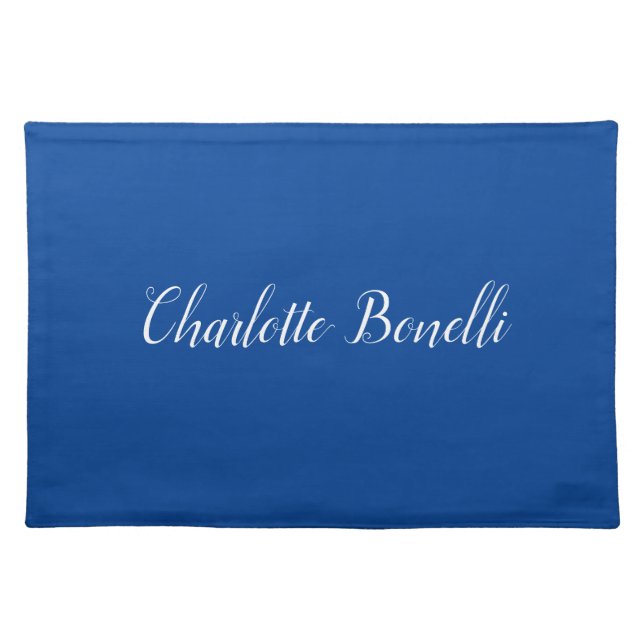 Professional Minimalist Handwriting Name Blue Cloth Placemat (Front)