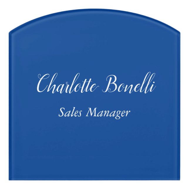 Professional Minimalist Handwriting Name Blue Door Sign (Contour Front)