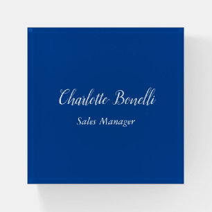 Professional Minimalist Handwriting Name Blue Paperweight
