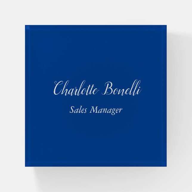 Professional Minimalist Handwriting Name Blue Paperweight (Front)